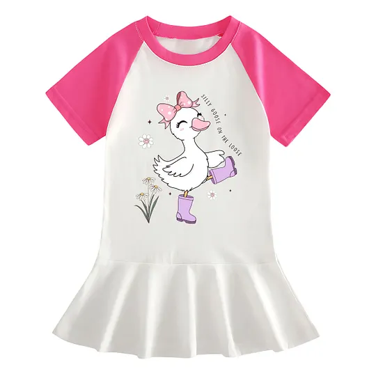 【18M-9Y】"Silly Goose On The Loose" Ruffle Dress For Girls