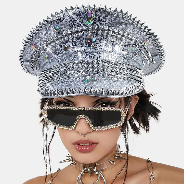 Party Rivets Sequin Rhinestone Hat-Silver