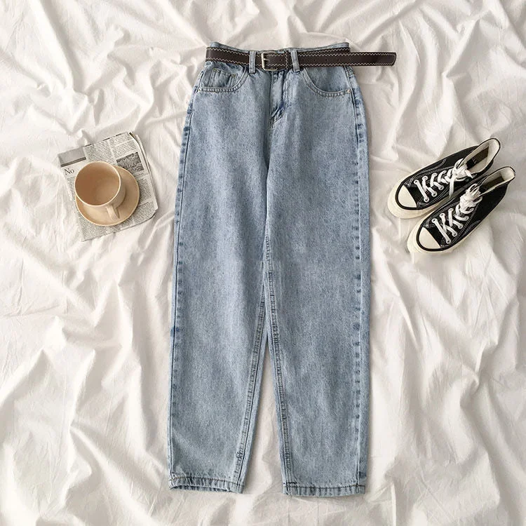 4 Colors Harem Jeans Women Korean Style Slim Vintage Washed Hipster High Waist College Ulzzang Street All-match Chic Female Fall
