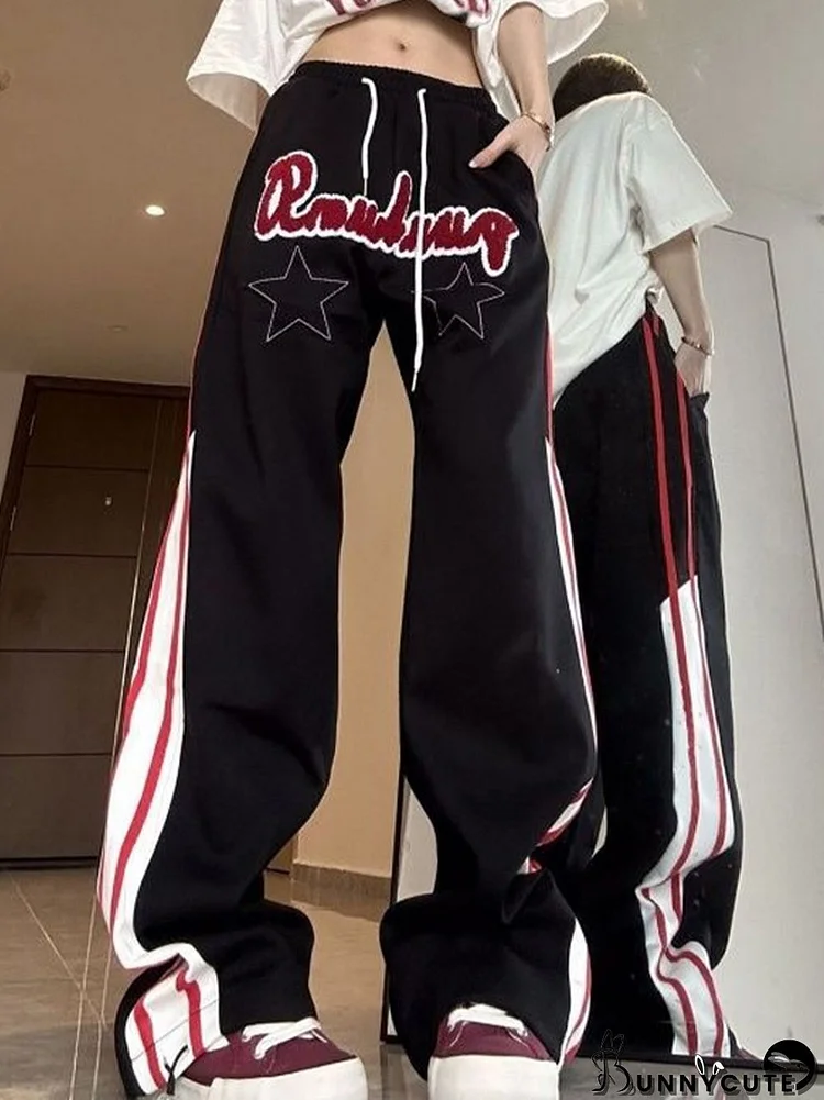 Flocking Print Star Patch Baggy Sweatpants