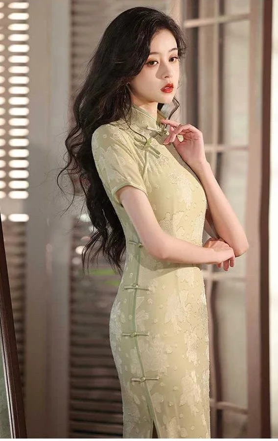 Spring and summer collection, chiffon midi Qipao