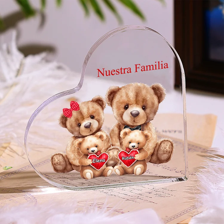 A familia-Placa de acrílico en forma de corazón familia de osos 1-9 nombres y 1 texto personalizados