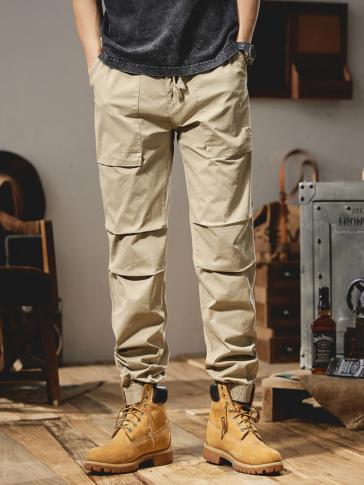 Edubridgesmart Summer Light&Thin Cargo Pants Men Workwear Multi-Pockets Fashion Drawstring Breathable Cotton Baggy Joggers Male Casual Trousers