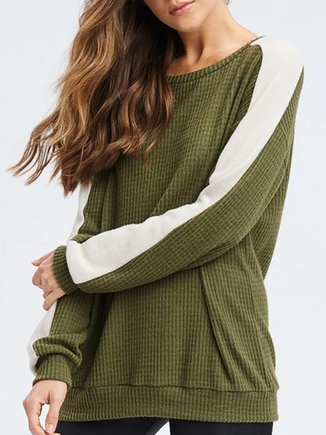 Green White Casual Patchwork Sweater | EGEMISS