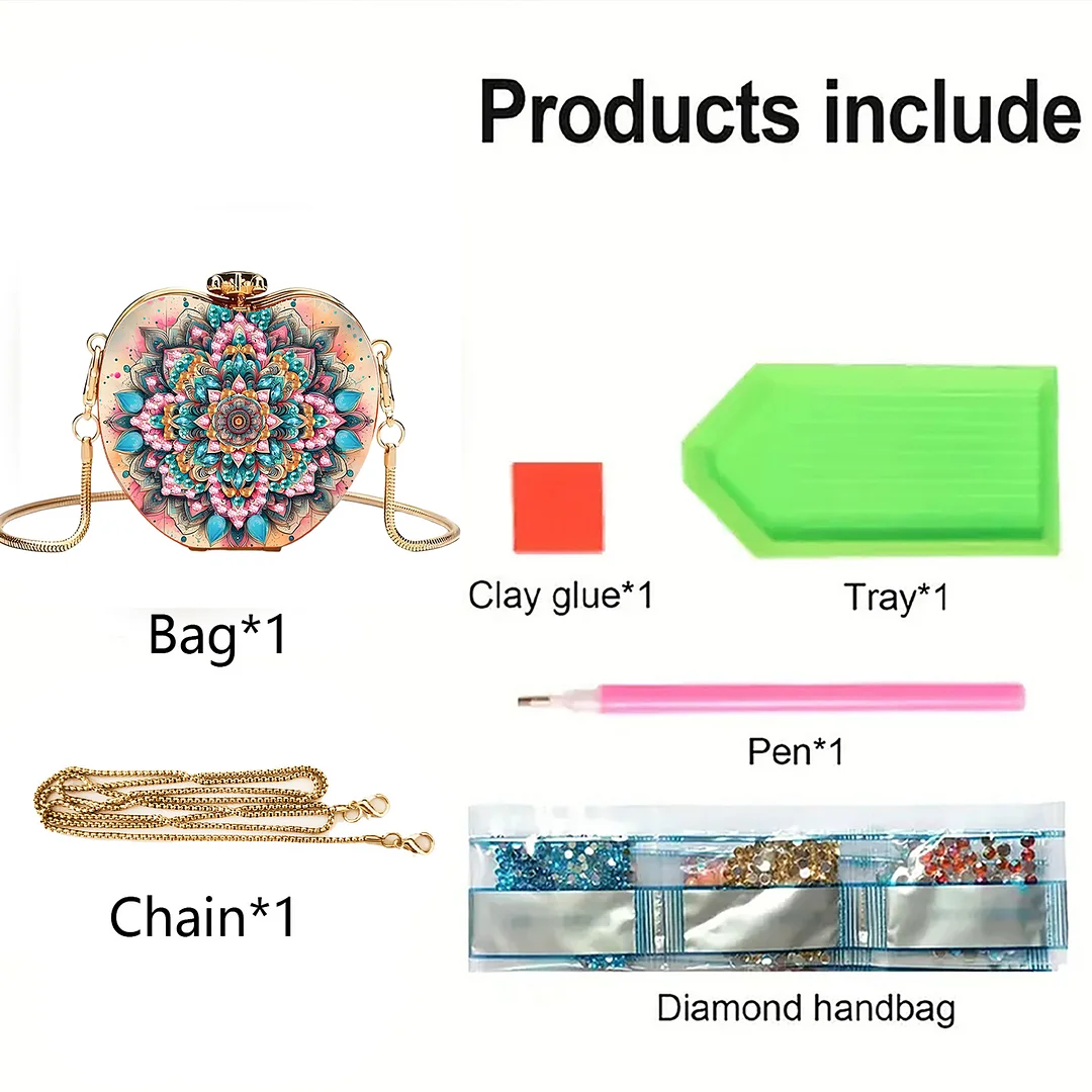 Mandala DIY Acrylic Love Diamond Art Painting Card Case Wallet with Chain Small Diamond Painting Crossbody Bag for Adults Women Girls Gift