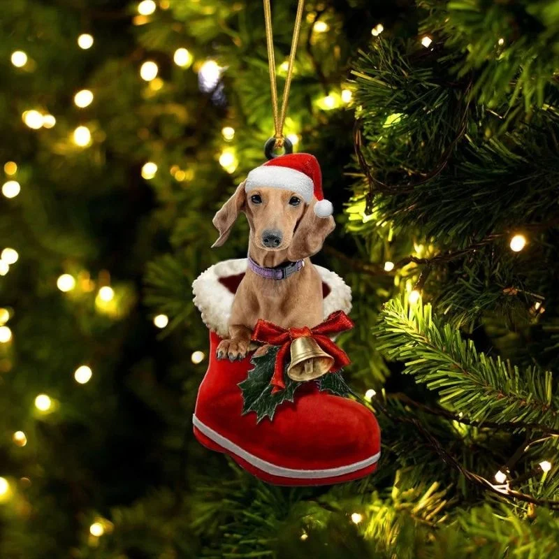 VigorDaily Dachshund Fawn In Santa Boot Christmas Hanging Ornament SB186