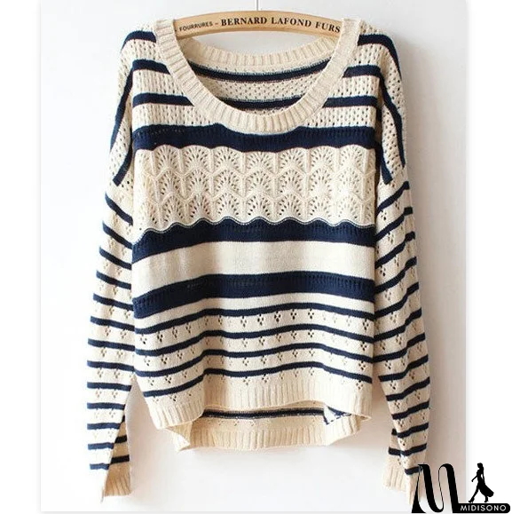 MidiSono - Beige Loose Stripe Sweater