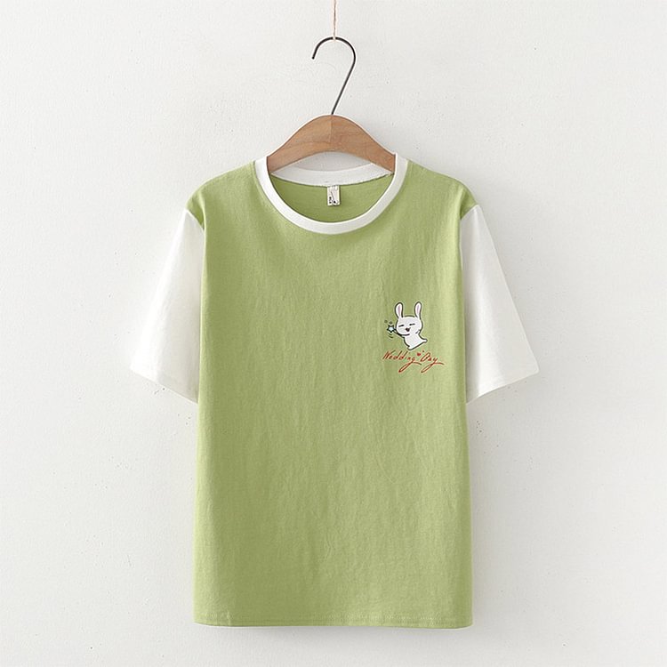 Cartoon Rabbit Colorblock T-Shirt Shorts - Modakawa modakawa