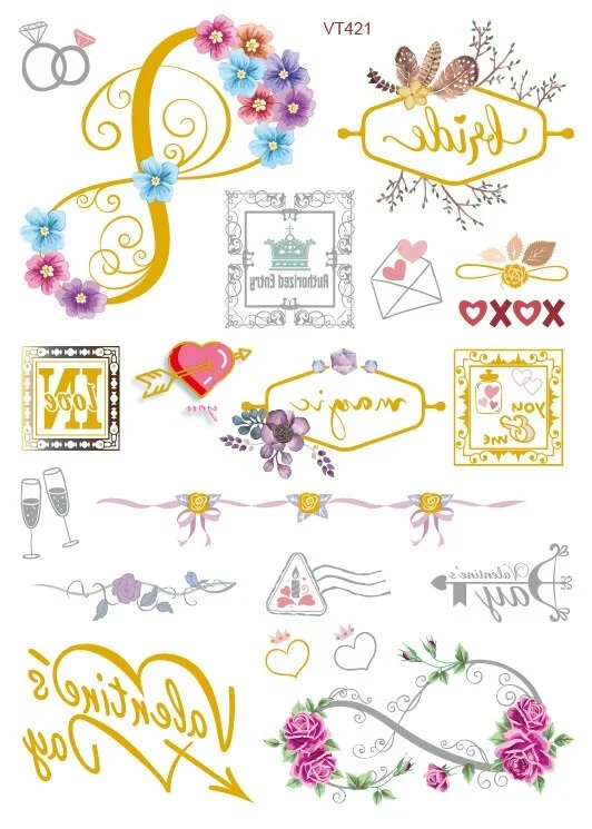 23 Kinds Wedding Party Tattoo Bronzing Glitter Gold Stickers Temporary Body Makeup Waterproof Disposable tatouage temporaire