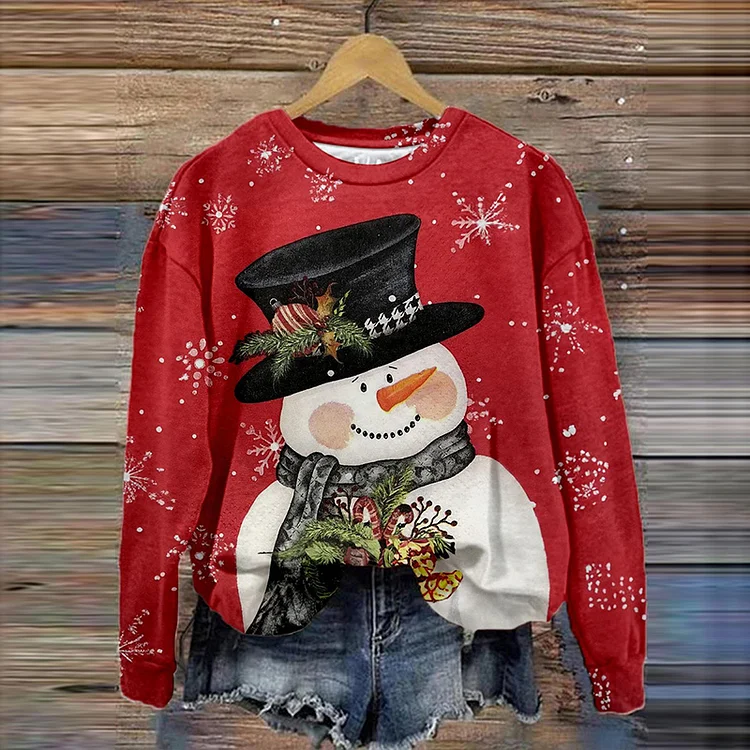 Comstylish Snowman Print Print Long Sleeve Sweatshirt
