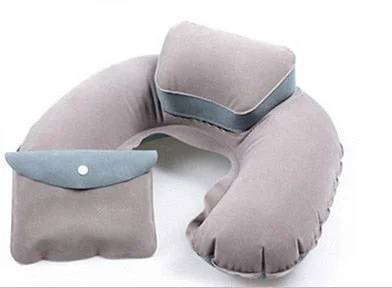 New Portable U Shape Air Inflatable Travel Pillow  Support Flocking PVC Neck Pillow for Airplane Travel Office Home Sleep