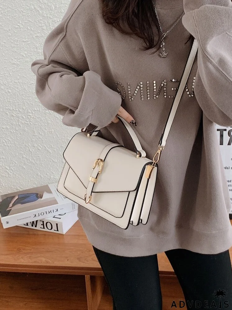 Buckle Detail Flap Square Bag