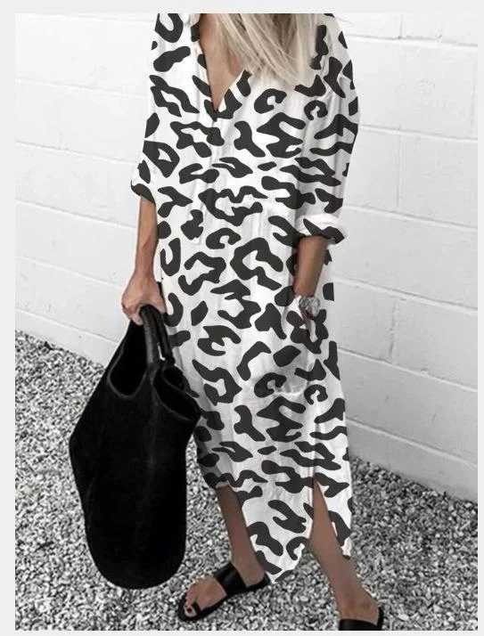 Spring and Autumn Women's New Fast Print Long-sleeved Dress