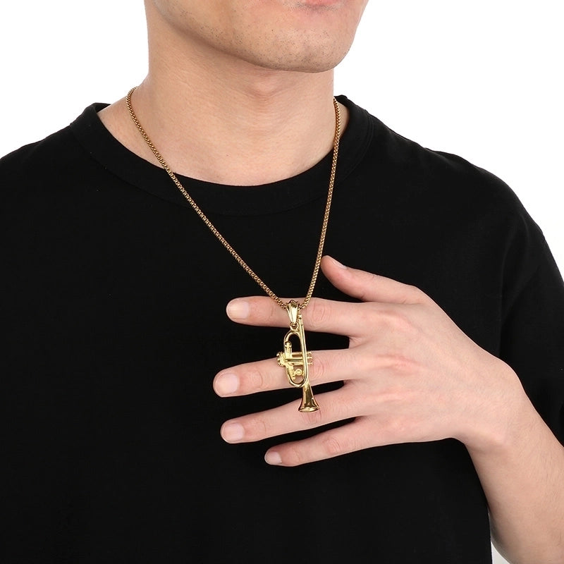 1 Piece 304 Stainless Steel 18K Gold Plated Musical Instrument Skull Pendant