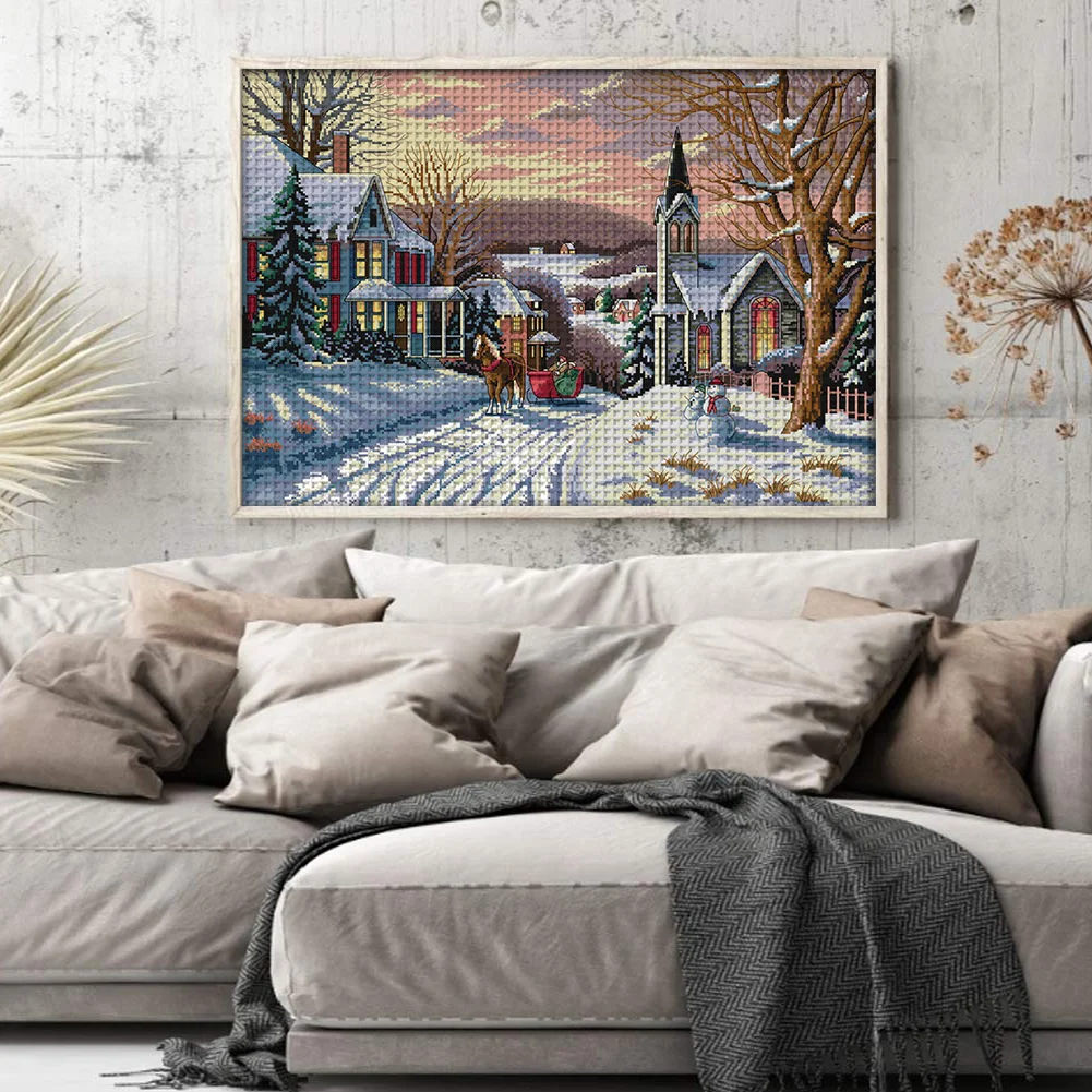 DIY Stamped Cross Stitch 14CT Full Embroidery 58*44cm - Snow Scene