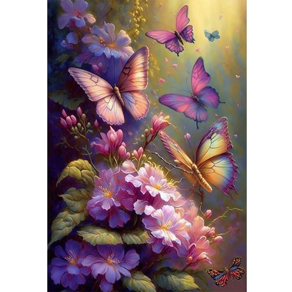 Butterflies And Flowers (canvas) full round or square drill diamond painting