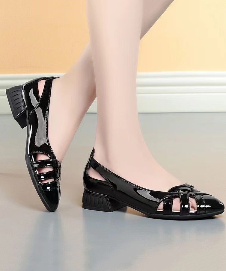 VCSHOES Soft Black Hollow Out Chunky Sandals