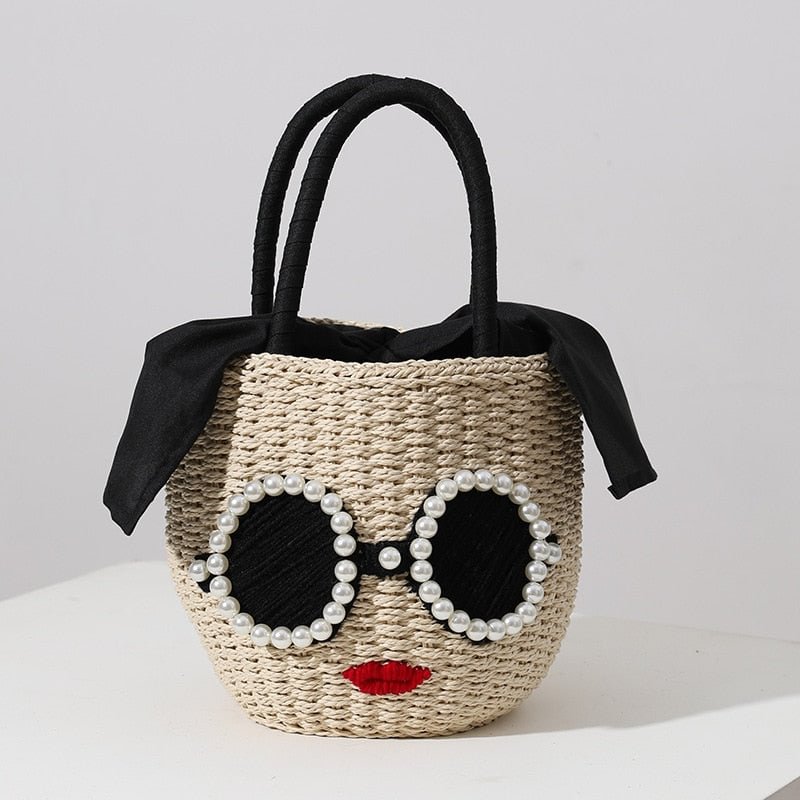 Straw Handbag Fashion Rattan Handbag Cute Cartoon Bucket Woven Bag Women