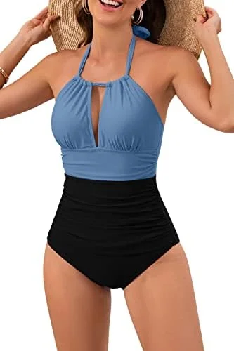 V Neck One Piece Tummy Control Swimsuits