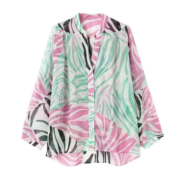 Casual Loose V Neck Jungle Printed Shirt