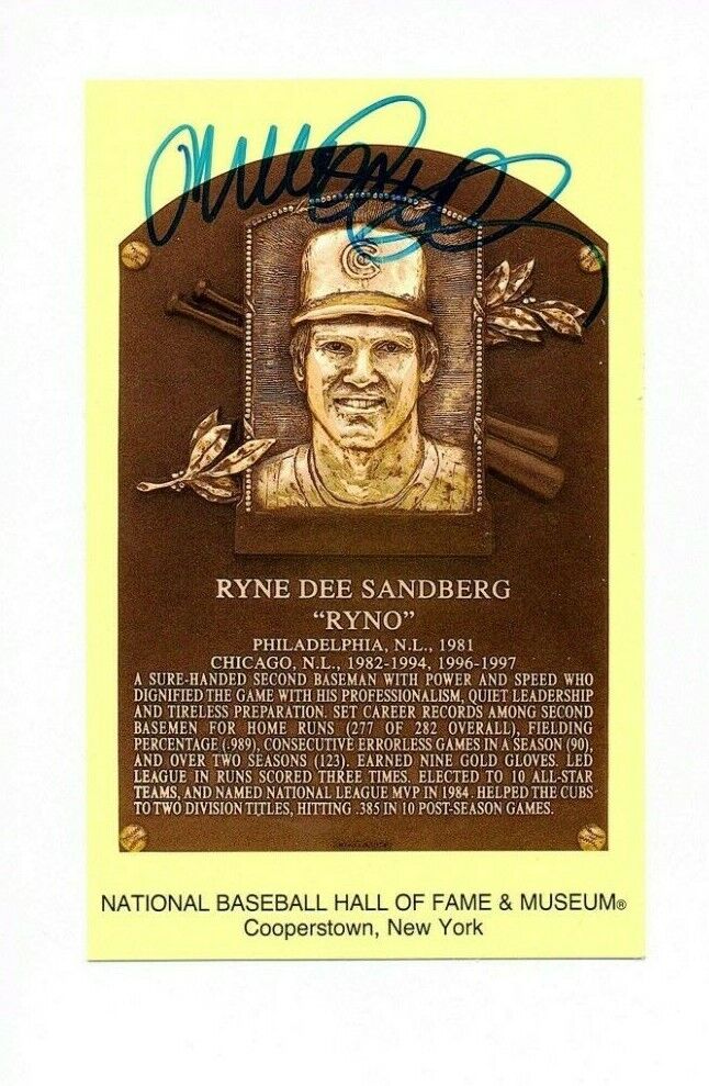 Ryne Sandberg Signed Hall Of Fame Plaque Postcard HOF 05 Autograph Chicago Cubs#