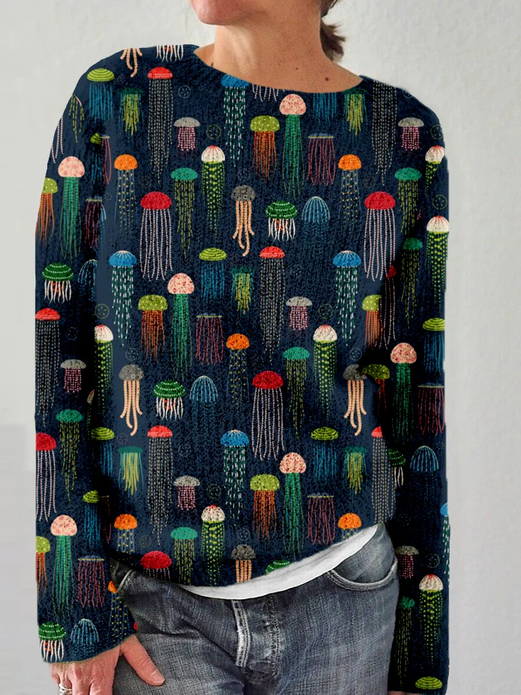 Colorful Jellyfish Art Graphic Cozy Sweater