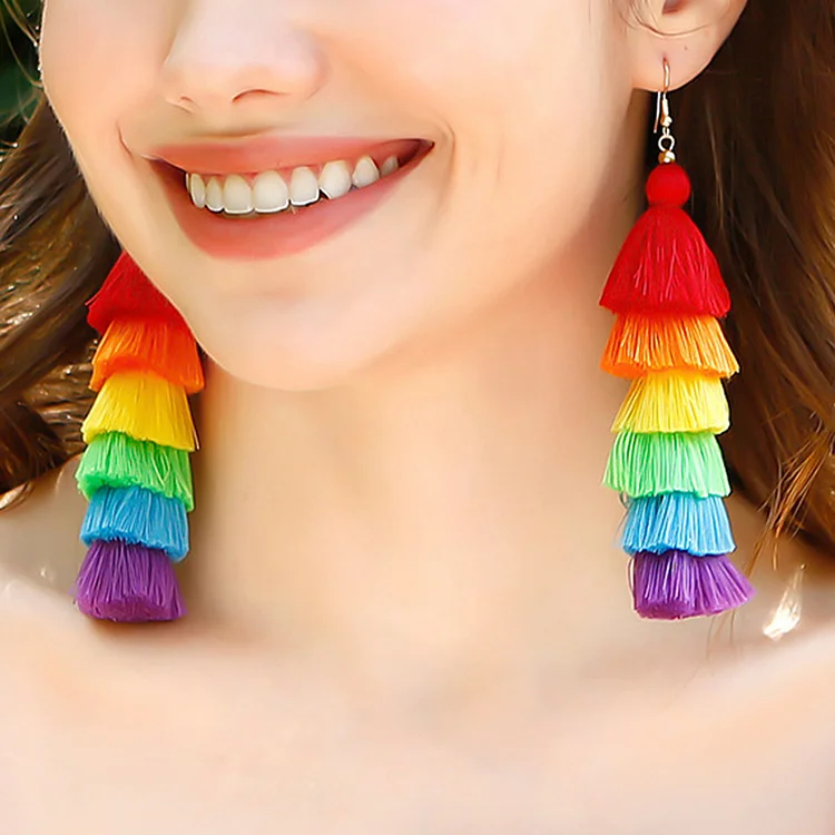 Vacation Multicolor Boho Fringed Rainbow Earrings