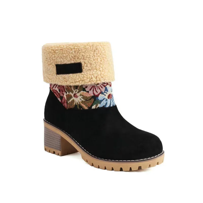 Breakj Breakj Autumn And Winter New Snow Boots Flowers Scrub Coarse And Medium Boots Two Thick 43 Large Size To Keep Warm Cotton Boots