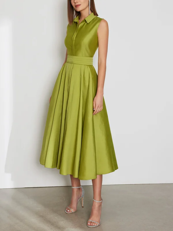 Lapel Sleeveless Solid Color Midi Dress