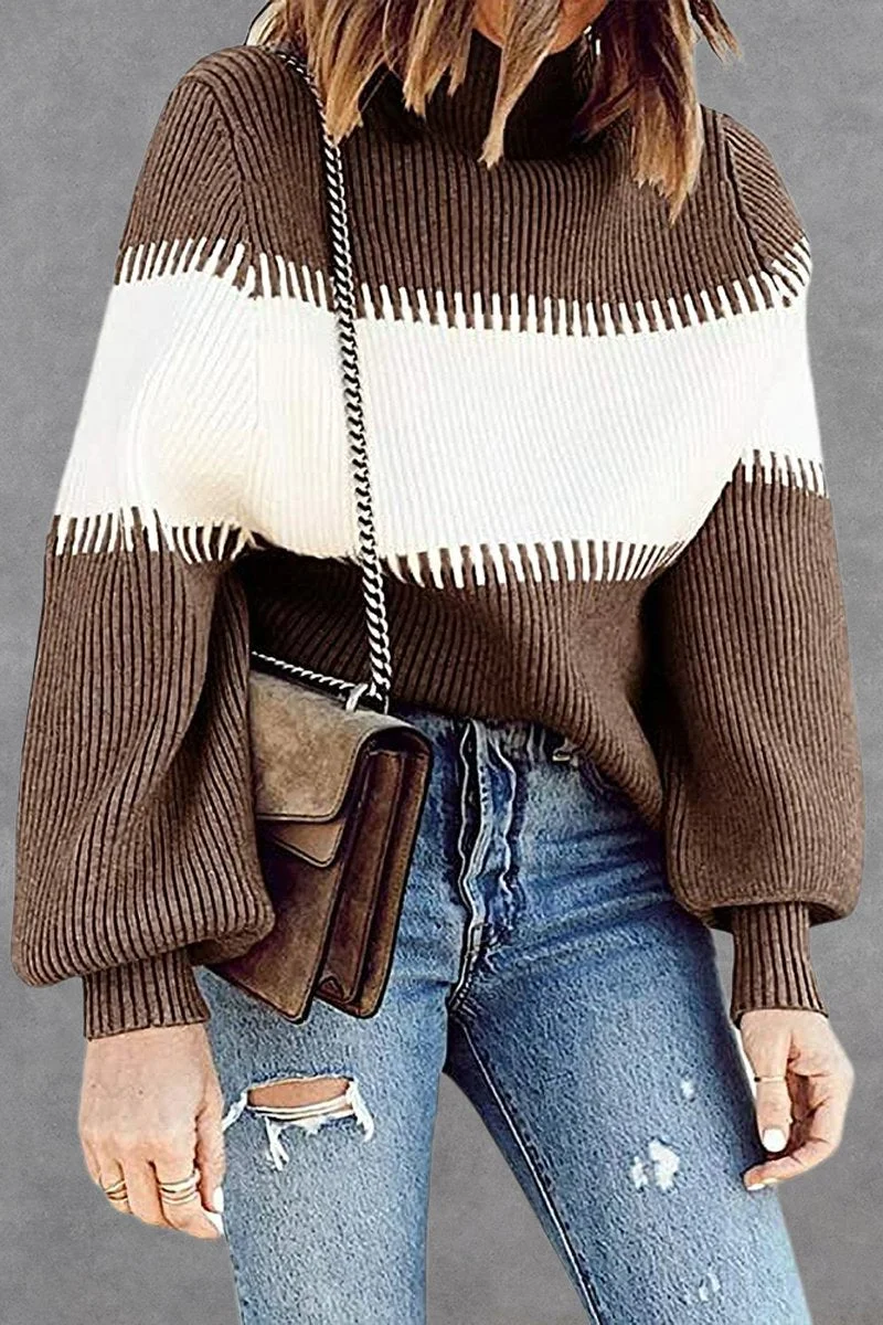 High Neck Contrast Color Sweater