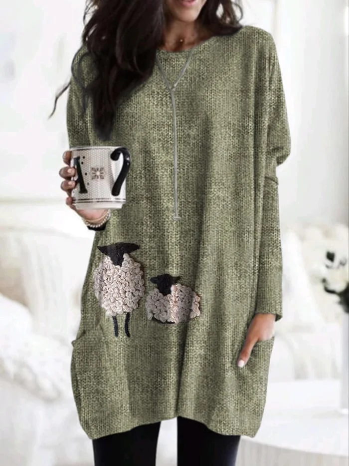 Women's Cute Plush Sheep Pattern Print Dress