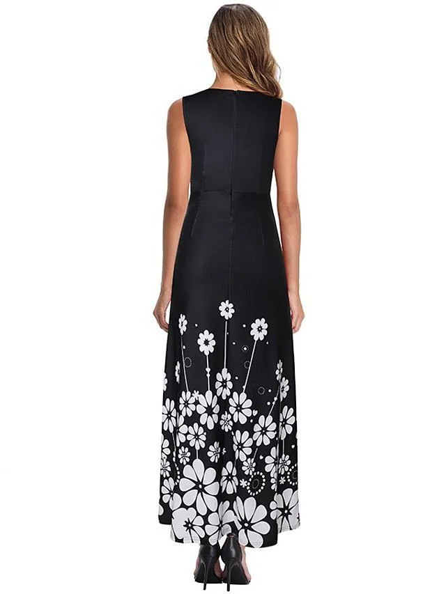 Women's A-Line Dress Maxi long Dress Sleeveless Print Print Summer Casual White Black Blue Purple Wine Green S M L XL XXL