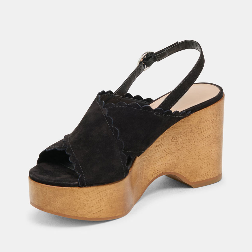 Round Toe Platform Cross Strap Black Wedge Sandals for Women Nicepairs