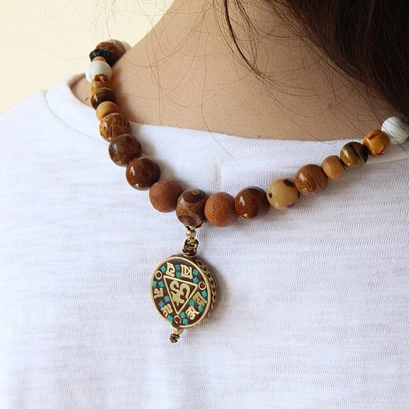 Tibet 108 Mala Beads Nine Palaces Bagua Bodhi Seed Yak Bone Vajra Harmony Bracelet