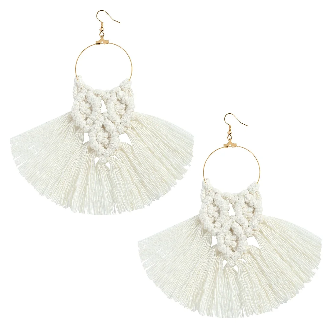 Dvacaman 2020 New Design Bohemian Leaf Shape Tassel Earrings For Women Fashion Weave Macrame Cotton Thread Earrings Drop Jewelry