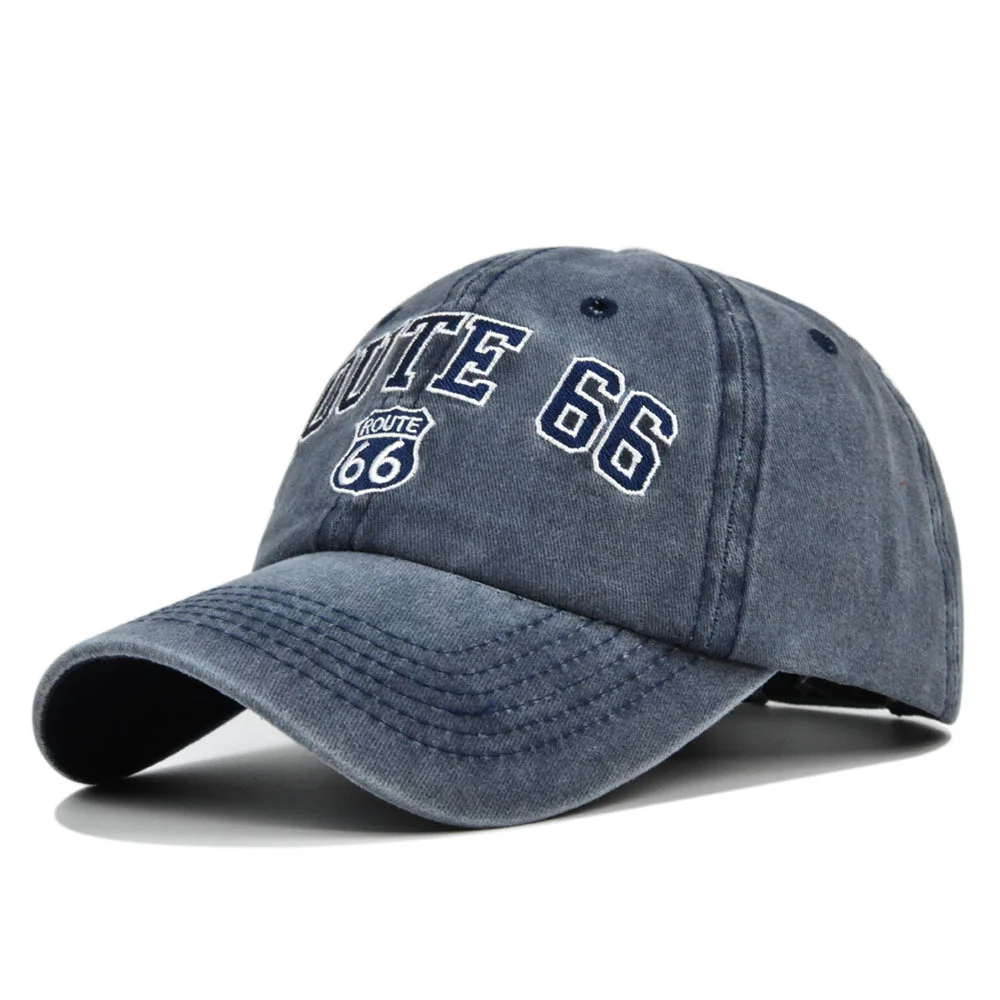 ROUTE 66 Embroidered Denim Washed Baseball Cap-inspireuse