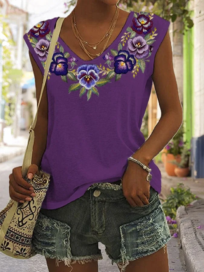 Women's Alzheimer's Purple Floral Print V-Neck Top socialshop