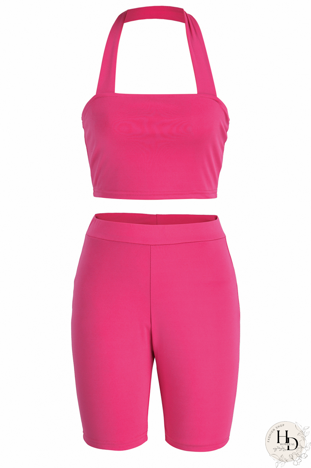 Rose Red Casual Solid Patchwork Halter Sleeveless Two Pieces