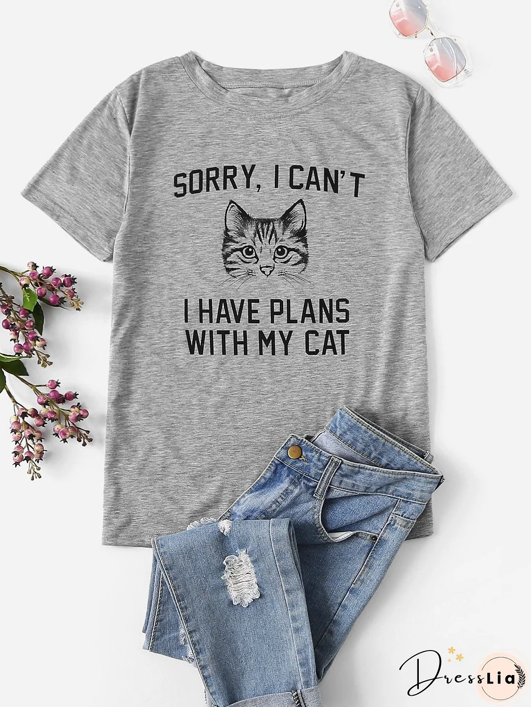 Letter And Cat Graphic Tee