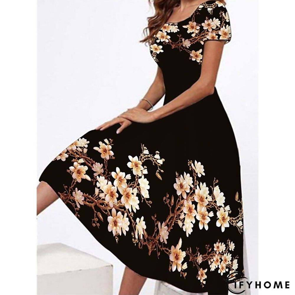 Women's Casual Dress T Shirt Dress Tee Dress Sheath Dress Graphic Floral Print Crew Neck Midi Dress Vintage Elegant Daily Holiday Short Sleeve Regular Fit Black White Yellow Winter Fall S M L XL XXL | IFYHOME