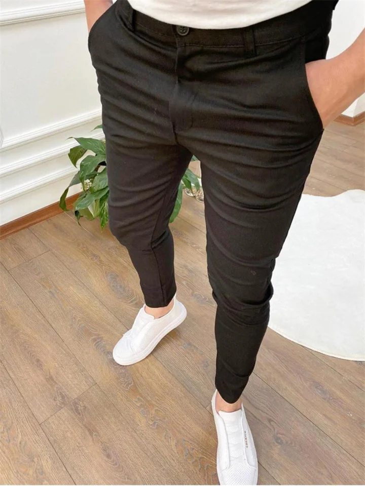 Men's Trousers Chinos Jogger Pants Pocket Plain Comfort Outdoor Full Length Formal Business Daily Streetwear Chino Black Blue Stretchy-Mixcun