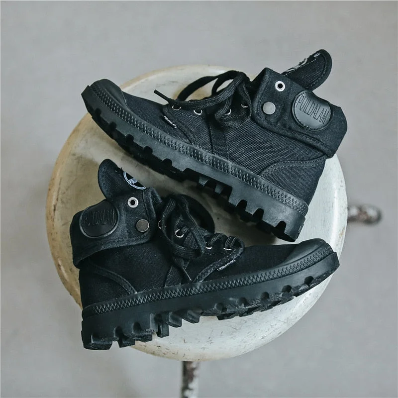 2021 Autumn winter canvas shoes British style Martin boots women's lace-up thick-soled flip-up women's shoes