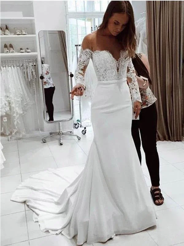 White off-Shoulder Lace Long-Sleeve Maxi Dress