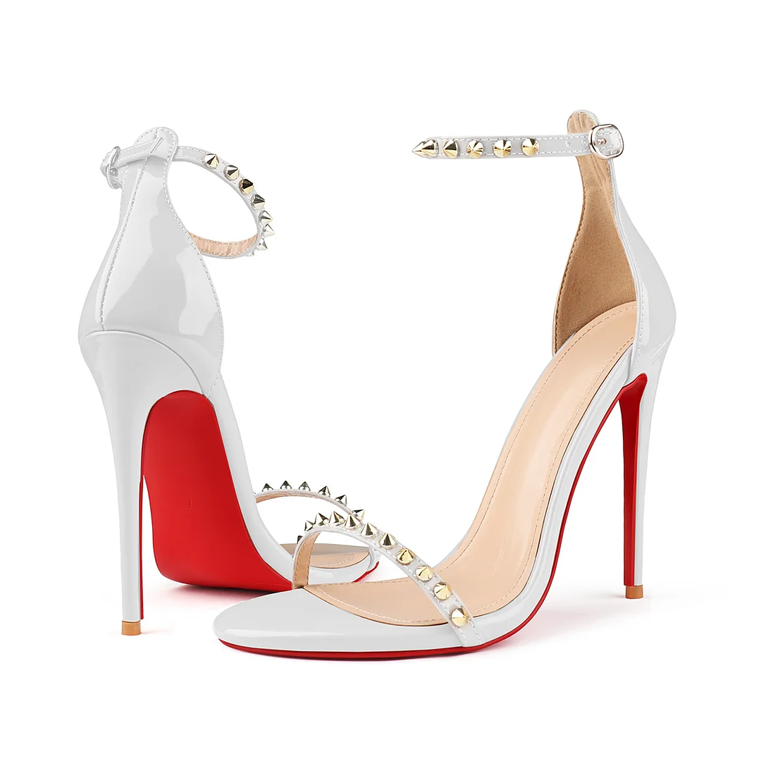 120mm Women's Pointed Toe Open Toe Ankle Strap Red Bottom Sandals Pumps Shoes-MERUMOTE