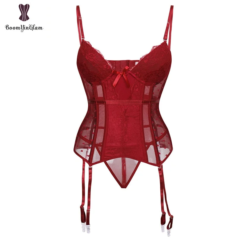 Back Hooks Adjustable Straps Solid Color Slimmer Corsets Bustiers Heart Shape Print Lingerie Plus Size