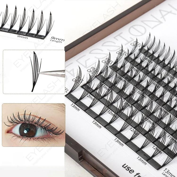 Premade Volume Fan Comic Spire Lashes 3D&ndash;14D | Super Soft Pointy Base | 8&ndash;14mm Mix Length | 12 Rows Tray