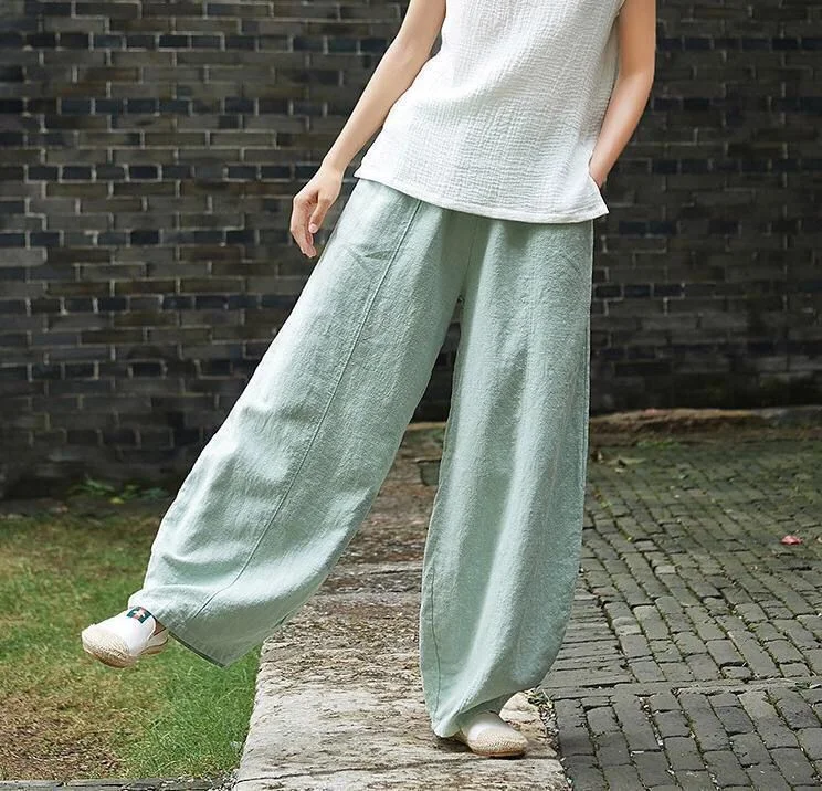 Back to school  Vintage Harajuku Cotton Linen Bloomers Wide Leg Pants Elegant Solid Loose Trouser Casual Streetwear Elasitic Waist Oversize Pant