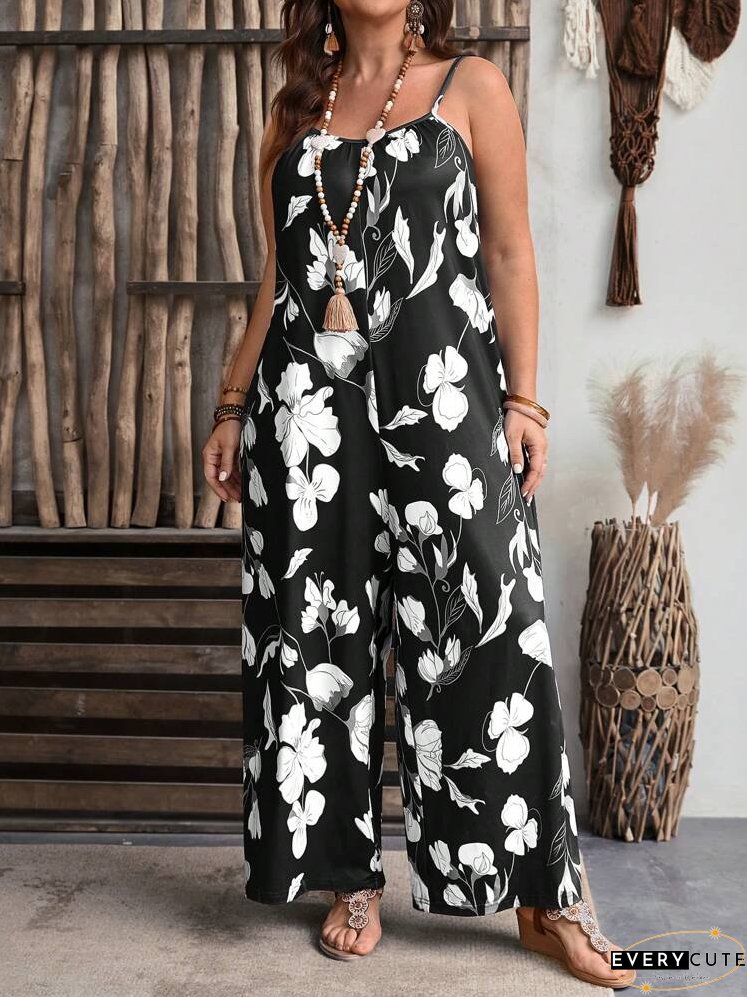 Plus Floral Print Cami Wide Leg Jumpsuit