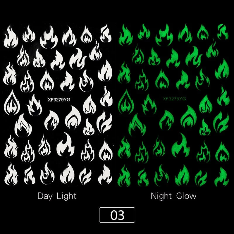 3D Luminous Nail Stickers Halloween Pumpkin Spider Star Moon Transfer Sliders  Winter Glow In The Dark Nail Art Decoration-Nail Inspo