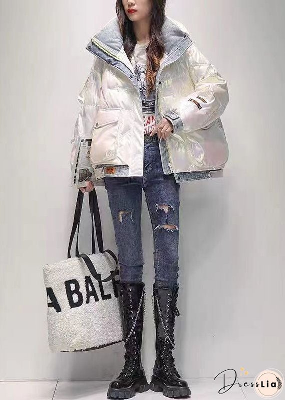 Modern White Denim Patchwork Original Design Duck Down Puffers Jackets Winter